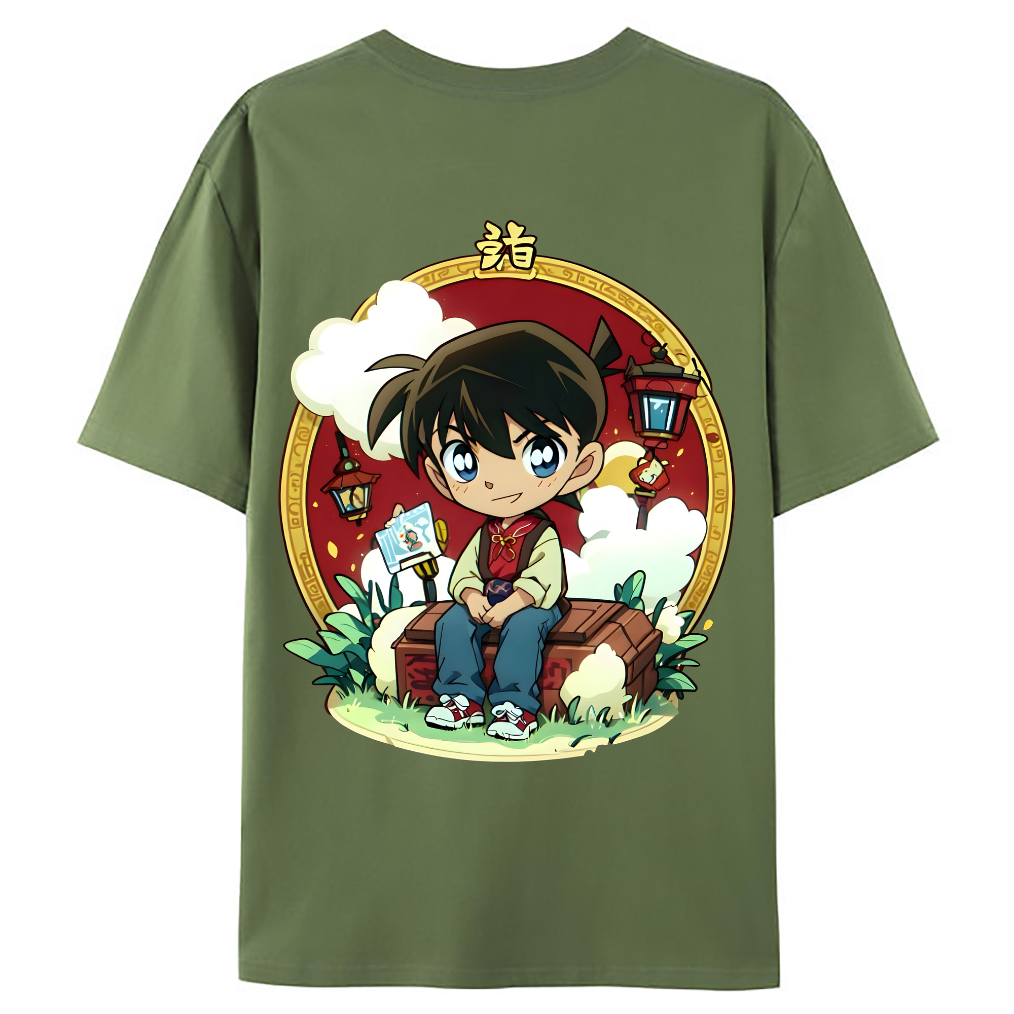 （画像用） 名探偵コナン 江戸川 コナン Detective Conan Conan Edogawa 綿100％ メンズ半袖Tシャツ（バックプリント） 通気性